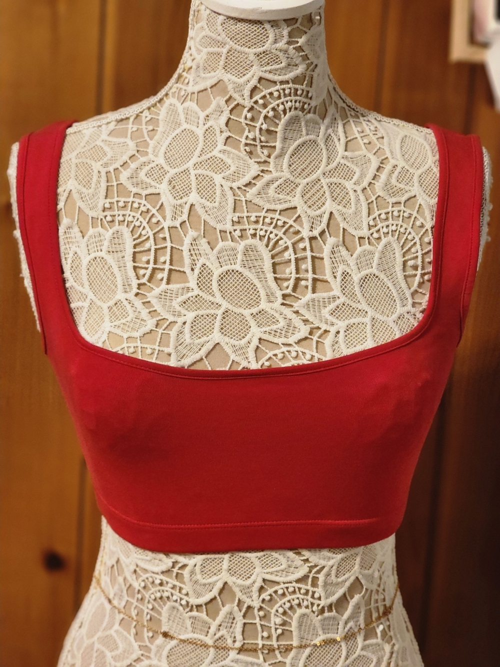 Crimson Red Square Neck Wide Strap Crop Tank Top